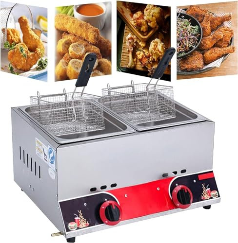 Friggitrice A Gas Commerciale Da Tavolo, Friggitrice Professionale Friggitrice, Con Doppio Coperchio Friggitrice Termostato Di Sicurezza,Per Ristorante Familiare Patatine Fritte Commercial C