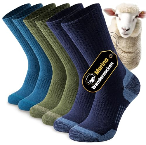 Niorasen Merino vandringsstrumpor för män och kvinnor, 3 par utomhus vandringsstrumpor, merinoull sportstrumpor, löparstrumpor, sneakerstrumpor, ventilerande tjocka termostrumpor för män och kvinnor,