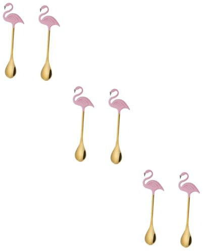 Garneck 6pcs Long Handle Latte Spoons Boys and Girls Stainless Steel Flamingo Kitchen Spoons for Drinking Stirring Dessert Scoops