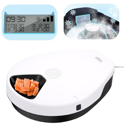 UBPET Automatic Cat Feeder Wet Food with Cooling, 1-4 Days Freshness Semiconductor Refrigeration Technology, Cat Feeder Automatic with Timer for Day/Wet Food, Premium Plates, Washable, for Cats/Dogs