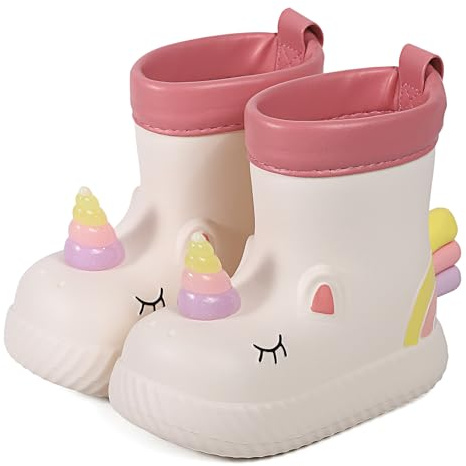 MASOCIO Stivali Pioggia Bambina Stivaletti Gomma Bimba Galosce Scarpe Impermeabili Antipioggia Femmina Antiscivolo Bambini Taglia 25 26 Beige
