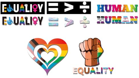 WADORN 5Pcs Equality Pride Car Decal Set, Human Rainbow Waterproof Vinyl Decal Stickers for Car Motorcycle Helmet Bumper Funny Equality Car Decal Stickers Accessory for Window Laptop Phone Decor