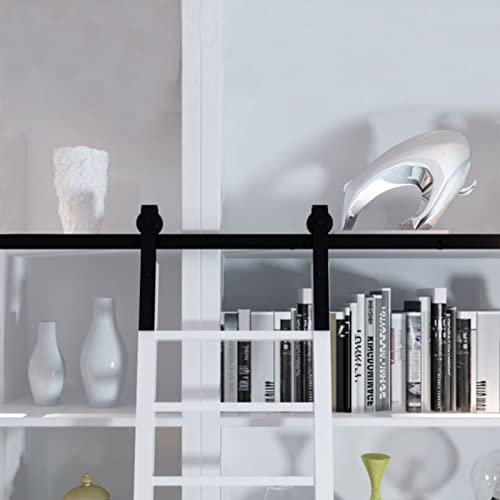 CuNtoHHH Schwarze Schiebeleiter-Bibliothek, komplettes Hardware-Rollschienenset (ohne Leiter), 1,52-4,94 m, mit Bodenrollen-Set, Flache Rohr-Leiterschiene für Zuhause/drinnen/auf dem Dachboden (Grö