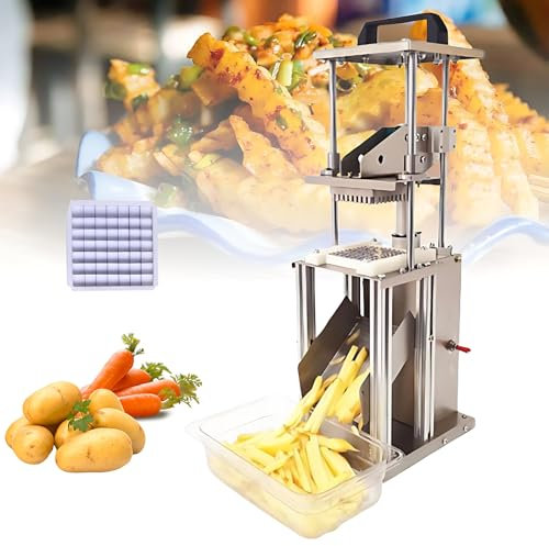 Cortador eléctrico de Patatas Fritas, Cortador de Patatas Fritas de Acero Inoxidable, Salida 330.7 lbs/h, 4 Tipos de Cuchillas de Rejilla Disponibles, Cortador Comercial de Patatas Fritas Cortador