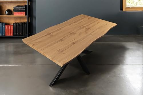 SAM Esstisch Josy | 140 x 80 cm | Holz Wildeiche-Optik | Spider-Gestell Metall schwarz | 40 mm Tischplatte mit Baumkante | Tisch für Esszimmer & Küche