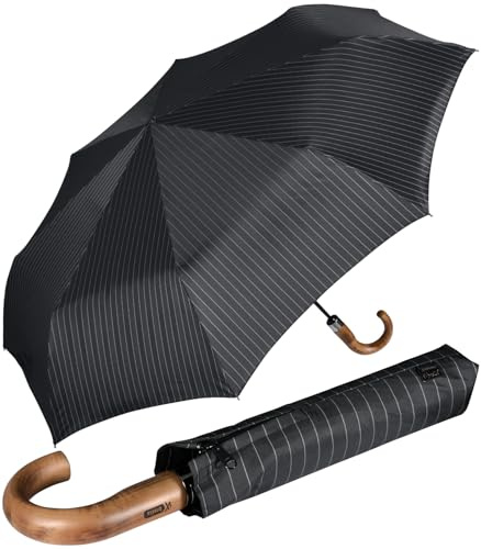 iX-brella - Herrenschirm XXL 121 cm mit echtem Holzgriff und Auf-Zu-Automatik - pinstripes