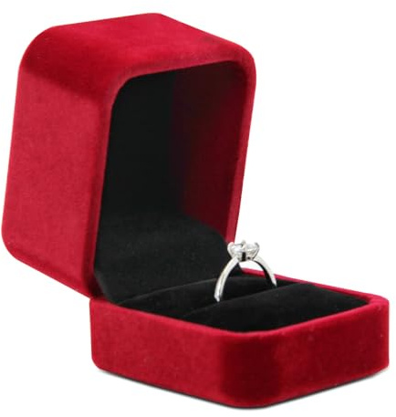 Bototack Velvet Ring Box for Engagement, Wedding and Proposals - Small Jewellery Gift Case for Valentine's Day Anniversary (Wine Red)