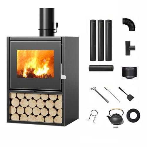 MINGYIHUI Kamin Multi-Holz- Und Brennstoffkamin, Freistehender Gusseisen-holzbrenner, Ofenheizung, Ausgestattet Mit Rauchrohr (schornstein), Teekessel, Schornsteindeckel, 3-teiligem Kaminwerkzeug-Set
