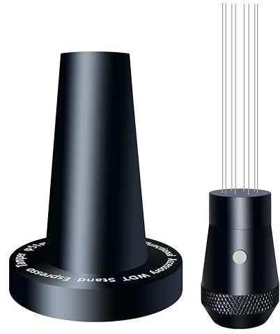 NEOUZA Coffee WDT Tamper Aluminum Multifunctional Espresso Accessories, Built-in Magnet, 0.4mm 8 Stainless Needles, WDT Holder with Ripple Base (Black, 53mm)
