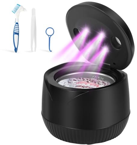 GuKKK Ultraschallreinigungsgerät,45000Hz Ultraschallreiniger,30W Ultrasonic Cleaner mit UV Lampe Timer,Ultraschallreiniger 200ML,Schmuck Reinigung Ultraschall für Zahnprothesen, Aligner (Schwarz)