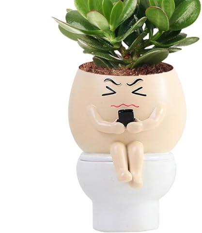 Gesicht-Pflanztopf – -Pflanzgefäß, sitzender Toiletten-Blumentopf, Harztopf, Pflanztopf, Schreibtisch-Dekoration, Heimdekoration für Innen-/Außenpflanzen