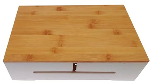 BRAVECOW Kabel Organizer Box,Kabel aufbewahrungsbox,kabelbox Mit magnetischem Holzdeckel,wandmontierbare Kabelaufbewahrungsbox für Kabel verstecken,steckdosen (Weiß, 32 x 20.5 x 9 cm)