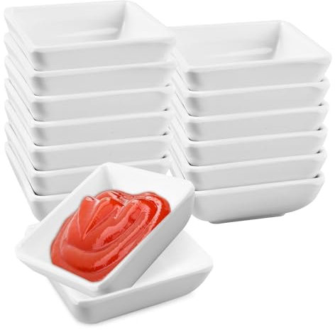 WANDGU Cuencos Cuadrados para Salsas: 16 Piezas Diámetro 7,2 cm Blanco Mini Cuencos Para Salsas, Cuadrado Platos para Aperitivos, Tazón de Inmersión, Reutilizable Platos de Aperitivo para Salsas