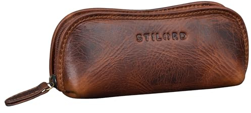 STILORD Glasgow Brillenetui Leder für Lesebrille Sonnenbrille Tagesbrille Brillentasche Etui mit Reißverschluss Hülle Schutz Brille Echtes Vintage Leder Farbe:mittel - braun