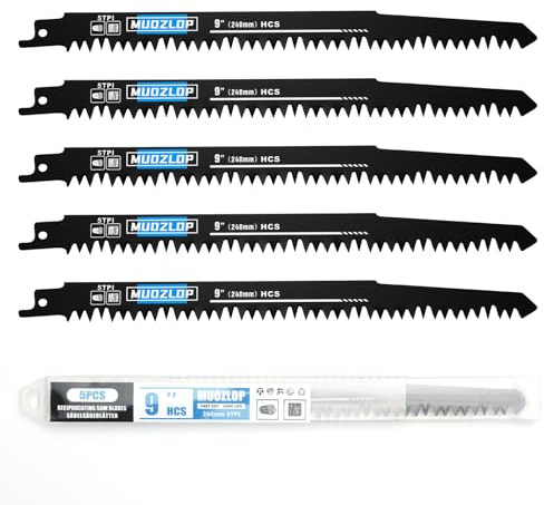 MUOZLOP 5Pack 240mm 5TPI Säbelsägeblätter Set für Holz | Sägeblätter für Säbelsäge.Bietet präzises, glattes und gerades Schneiden(5, 5TPI,240mm)