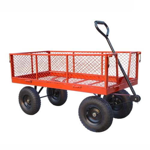 GTATBTG Carrello da giardino in acciaio, resistente con lati rimovibili, pneumatici per tutti i terreni, maniglia regolabile a 180° per uso agricolo e cortile