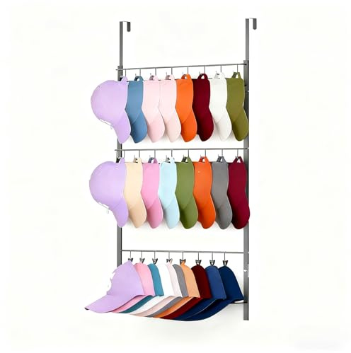 Kappenhalter Wand 24 Haken Cap Aufbewahrung Basecap Halterung Metall | Cap Halter mit 3 Ebenen und flexiblen Haken für Schrank Flur und Büro, platzsparende Kappen Aufbewahrung für viele Caps