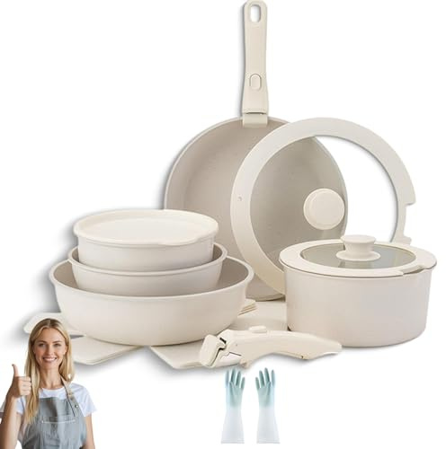 2025 New Gourmetific Cookware Set, 3/5/7/9/11/15/20 Pcs Gourmetific Nonstick Detachable Handle Cookware, Oven Safe, Super Easily Clean, with Ceramic-Coating for Kitchen (20 Pcs)