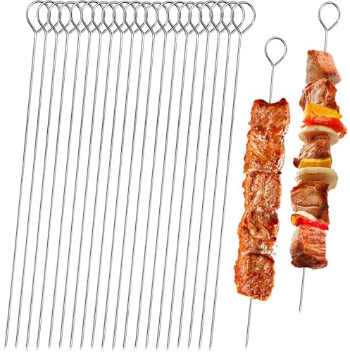 20 PCS BBQ Metal Skewers Stainless Steel,air Fryer skewers 7.87''/20cm Reusable Kebab Skewers for Kebabs, Grilling, Oven, and BBQ - Durable & Reusable﻿