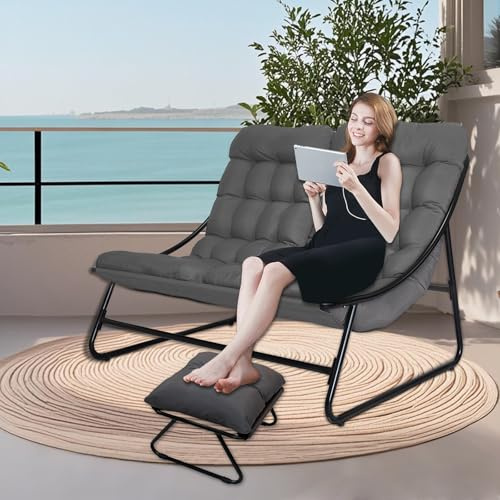 OVLRIJP Sillón de salón para exteriores, sillón doble para exteriores, sillón de jardín con cojín de 8 cm extraíble, tumbona de jardín para 2 personas, sillón de relax para jardín, terraza (gris/con 1