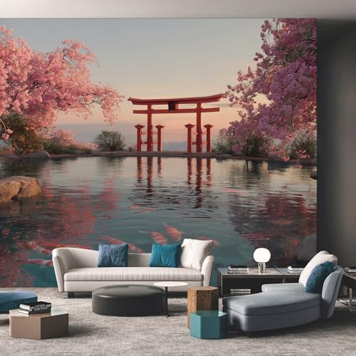 Générique Papier Peint Torii Japonais 310X250cm, Papier Peint Intissé Fleurs de Cerisier Asiatique Salon Chambre Panoramique Decoration, Fresque Murale Décoration Murale D3