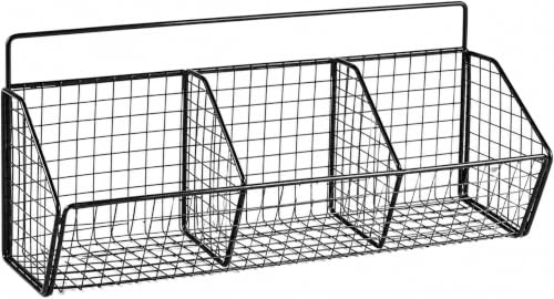 Punorric Wall Mounted Basket, Mental Wire Basket with 3 Sections, No Drilling Adhesive Hanging Kitchen Storage Shelf, Multi-Purpose Wall Storage for Kitchen Cupboard Bathroom, Pantry Organization