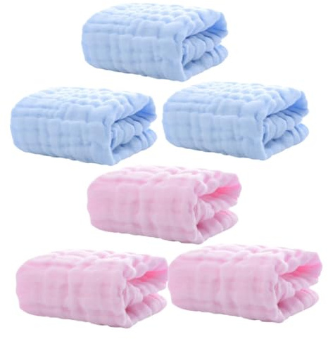 UPKOCH 6 pièces Lot de Lingettes Mousseline Coton Doux pour Né Serviettes Réutilisables Absorbantes pour Bave Linge de Toilette Carré Mixte Rose et Bleu