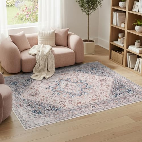 TAPISO Nora Teppich Beige Blau Klassisch Vintage Wohnzimmer 140 x 200 cm | traditionell rutschfest orientalischer Design-Teppich Kurzflor bedruckt Für Schlafzimmer Esszimmer