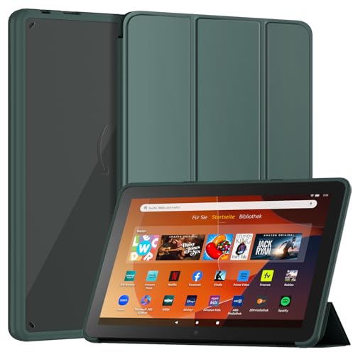 Patamiyar 10 Tablet Hülle, Nicht für Sony TCL Universal, Slim PU Leder Dreifach Faltbare Ständer Hülle Mit Auto Schlaf/Wach -Dunkel Grün
