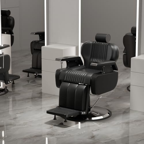 Joiemebi Poltrona da Parrucchiere Sedia da Parrucchiere Idraulica Reclinabile Barber 360° per Salone, 60 x 55 x 108-121 cm, Nera