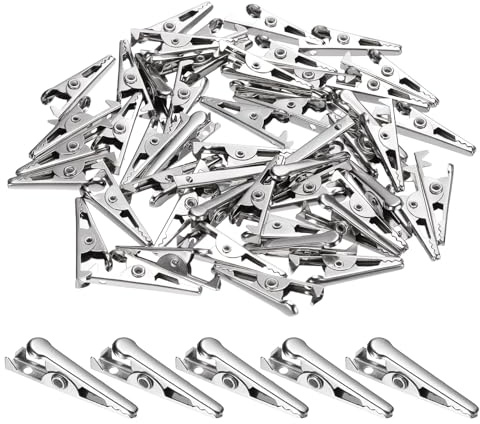 sourcing map 100pcs Alligator Clips 24mm Small Steel Crocodile Clamps for Multimeter Laboratory Electric Battery Testing Cable Lead Clip, Silver