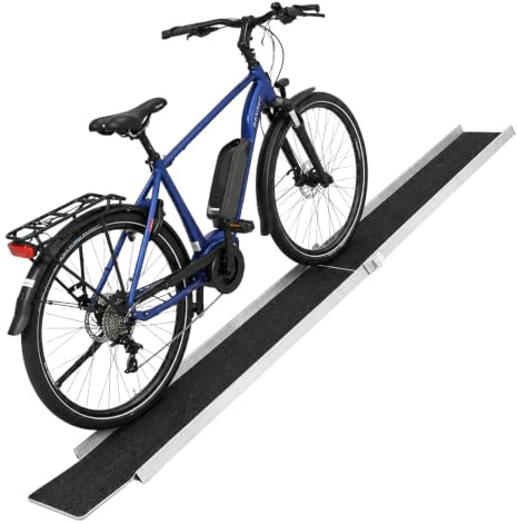 TRUTZHOLM Auffahrampe Aluminium zusammensteckbar 150-270 cm verstellbar 50 kg Treppenrampe Auffahrschiene für E-Bike Mofa Fahrrad mit Friktionsbeschichtung schwarz/grau