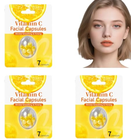 Vitamin C-kapsel-ansiktskräm fuktkräm, vitamin C-serum, anti-åldrande för rynkor, strålande hud, ljusande, djup fuktgivande, uppstramande för alla hudtyper (3 st)
