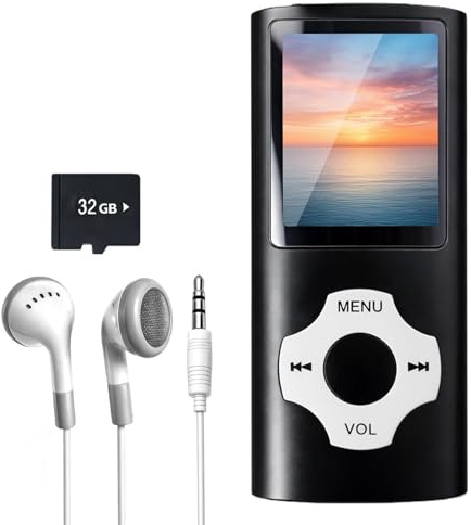32 GB Lecteur MP3 Bluetooth 5.0, écran LCD de 1,8, Lecteur MP3 pour Enfant | Lecteur de Musique Portable pour sport, Lecteur Musique, Comprend Une Carte mémoire de et des écouteurs, Max Support 32GB Mem