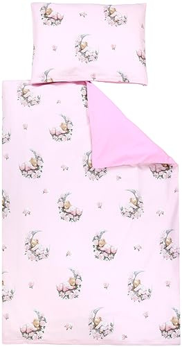 TupTam Kinder Bettwäsche Set Babybettwäsche Bettbezug 100 x 135 120 x 90 Kissenbezug 40 x 60 Jungen Mädchen 2-TLG, Farbe: Bären/Blumen/Mond/Rosa, Größe: 135x100 cm
