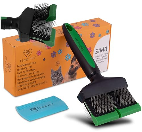 FinoPet Zupfbürste Hund - Slicker Bürste für Langhaar, Pudel Bürste - Effiziente Hundebürste Unterwolle - Ideal als Pudelbürste - Katzenbürste - Ideal für Doodle & Langhaarhunde inklusive Hundekamm