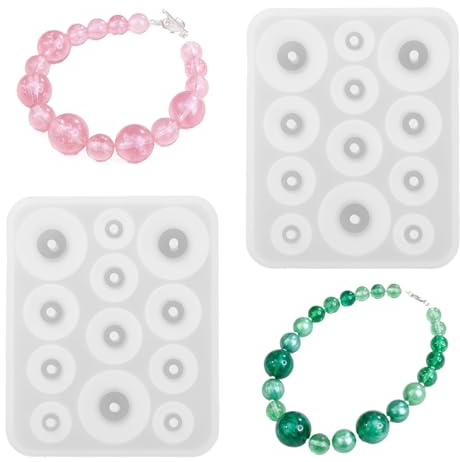 Tyqour 2 stampi in silicone per perline e gioielli, con foro, in resina epossidica, per bracciali, ciondoli, collane