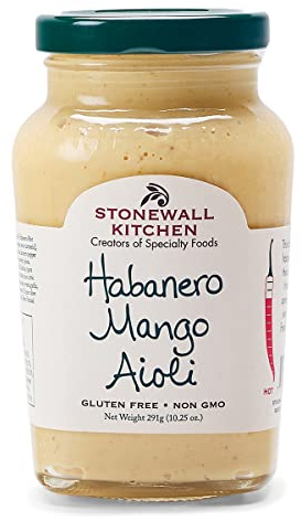 Stonewall Kitchen Habanero Mango Aioli (291 g) - Alioli de mango y habanero - perfecto para pollo y sándwiches o como salsa para patatas fritas, patatas fritas y palitos de verduras.