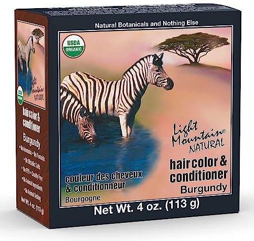 Light Mountain Henna Hair Color & Conditioner - Burgundy Hair Dye for Men/Women, Organic Henna Leaf Powder and Botanicals, Chemical-Free, Semi-Permanent Hair Color, 4 Oz.