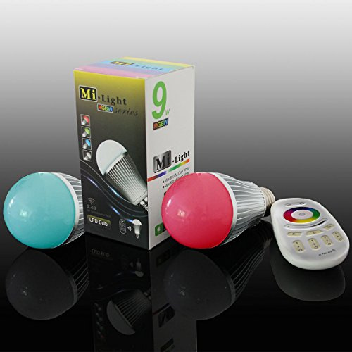 LIGHTEU, 2x WLAN LED Lampe original LIGHTEU® Color RGB- Warm Weiß, 9 Watt, E27, dimmbar, mit 4 zonen Fernbedienung, Farbwechsel Glühbirne [Energy Class A+]