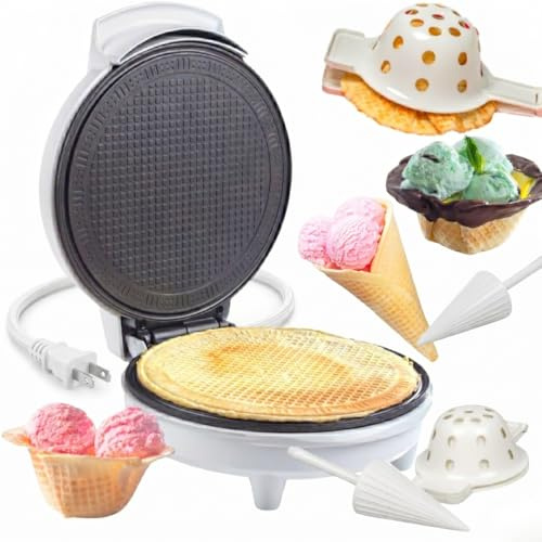 Waffle Cone and Bowl Maker- Homemade Ice Cream Wafflecones in Minutes - Includes Roller and Bowl Press- Great Gift