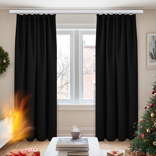 Deconovo Tende Oscuranti Camera da Letto 2 Pezzi, Termiche Isolanti, Tende Coprente e Moderne per Finestre Interni, 107x242 CM (Larghezza x Altezza), Nero