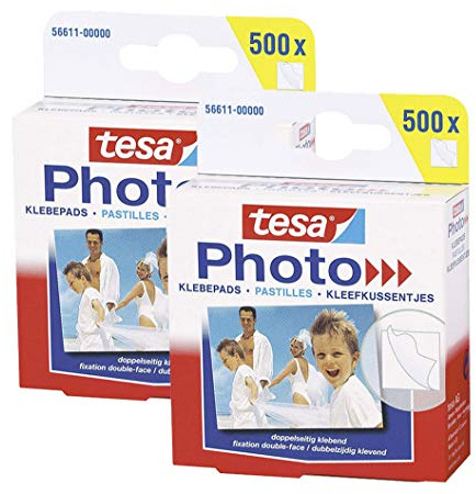 tesa Photo Klebepads, beidseitig klebend zur Erstellung eines Fotobuches, Big Pack mit 500 Stück (2x 500 Stück, Weiß)