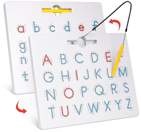 GAMENOTE Double Sided Magnetic Letter Board - 2 in 1 Alphabet Magnets Tracing Board for Toddlers ABC Letters Uppercase & Lowercase Practicing Learning Education Toys