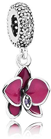FGT Purple Red Flower Dangle Clear CZ Orchid Charm fits Pandora Moments Bracelets Sterling Silver Gift Women Girls Daughter Family Birthday