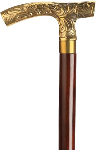 Ajuny Canne de Marche pour Homme Femmes Aînés Fait à La Main en Bois Canne Décoratif Laiton Style Fritz Poignée Léger à Usage Quotidien Cadeau pour Adultes 36 Pouces