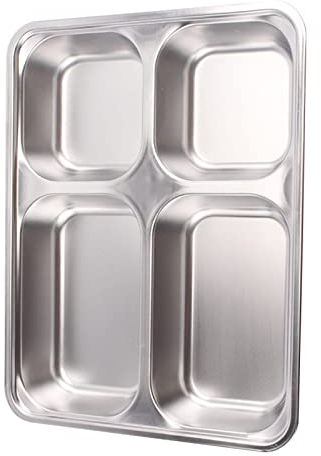 Bandeja Acero Inoxidable | Plato 3 Compartimentos Plateado, Juego bandejas 1 Compartimento, minibandejas rectangulares 3 Secciones - Bandejas Compartimentadas Gran