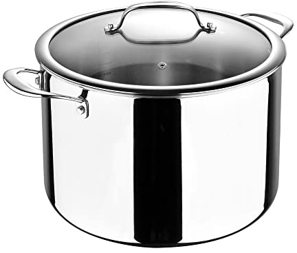 MasterPro - Stock Pot with Glass Lid, 28cm - Argent 3 Induction Stainless Steel Cooking Pot, Professional Quality, Tri-Ply Multilayer for Improved Heat Retention & Distribution - Ovenproof