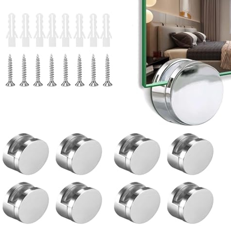 2 Set (8 Stück) Federbelastete Spiegelaufhängung Clips mit Dübel und Schrauben für Schweren Spiegel, Spiegelclip Acrylglas Klemmbefestigung Mehrzweckrunde Wandhalterung für 3-5 MM Gla…