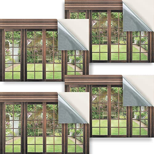 Stick & Go Repositionable Self Adhesive Dolls House Wallpaper 1:24 Scale (Set of 4 Sheets) - Feature Wall/French Windows - No. 180